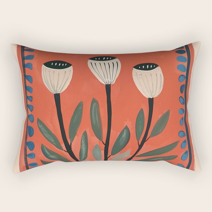 Terracotta Poppy Pod Folk Art Rectangular Pillow Gallery Image 1