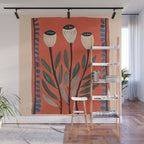 Terracotta Poppy Pod Folk Art Wall Mural Gallery Image 1