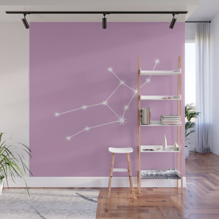 Virgo Zodiac Star Constellation Line Art Pastel Lilac Wall Mural Gallery Image 1