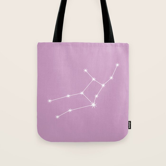Virgo Zodiac Star Constellation Line Art Pastel Lilac Tote Bag Gallery Image 1