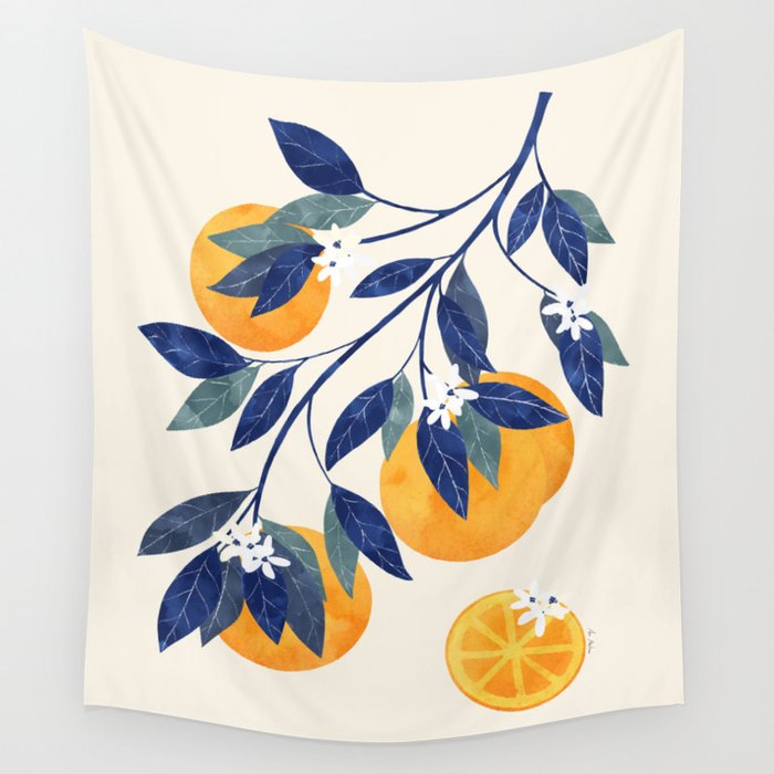 Mediterranean orange branch Wall Tapestry Gallery Image 1