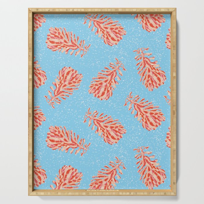 Dancing Pinecones in Light Blue & Red Serving Tray Gallery Image 1