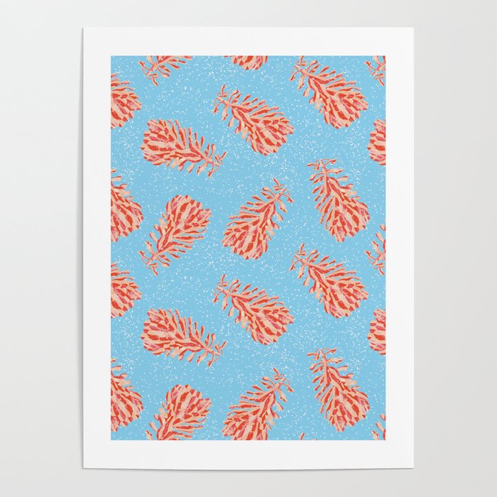 Dancing Pinecones in Light Blue & Red Poster Gallery Image 4