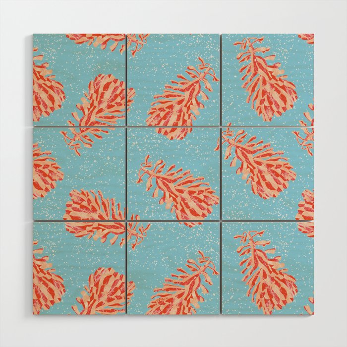 Dancing Pinecones in Light Blue & Red Wood Wall Art Gallery Image 1