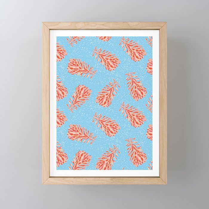 Dancing Pinecones in Light Blue & Red Mini Art Print Gallery Image 1