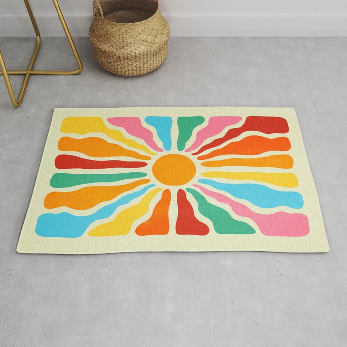 Retro Sun Waves: Rainbow Edition Rug Gallery Image 1