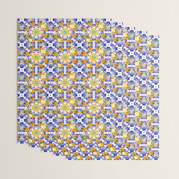 Summer,citrus,mosaic,lemon fruit,Mediterranean art Wrapping Paper Gallery Image 3