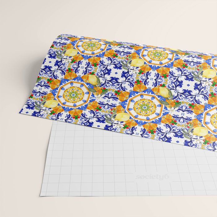 Summer,citrus,mosaic,lemon fruit,Mediterranean art Wrapping Paper Gallery Image 2