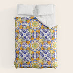 Summer,citrus,mosaic,lemon fruit,Mediterranean art Duvet Cover Gallery Image 6