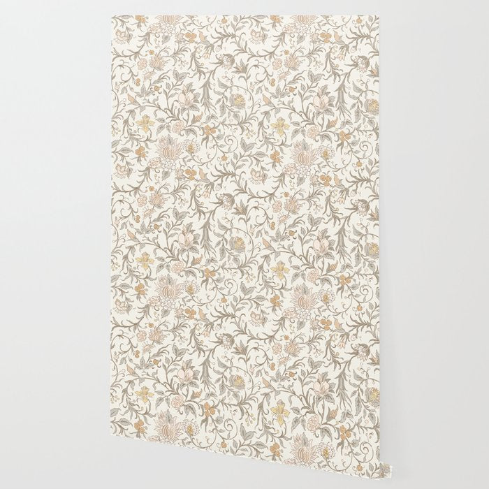 Hand Drawn Jacobean Floral - Apricot Sage Wallpaper Gallery Image 2