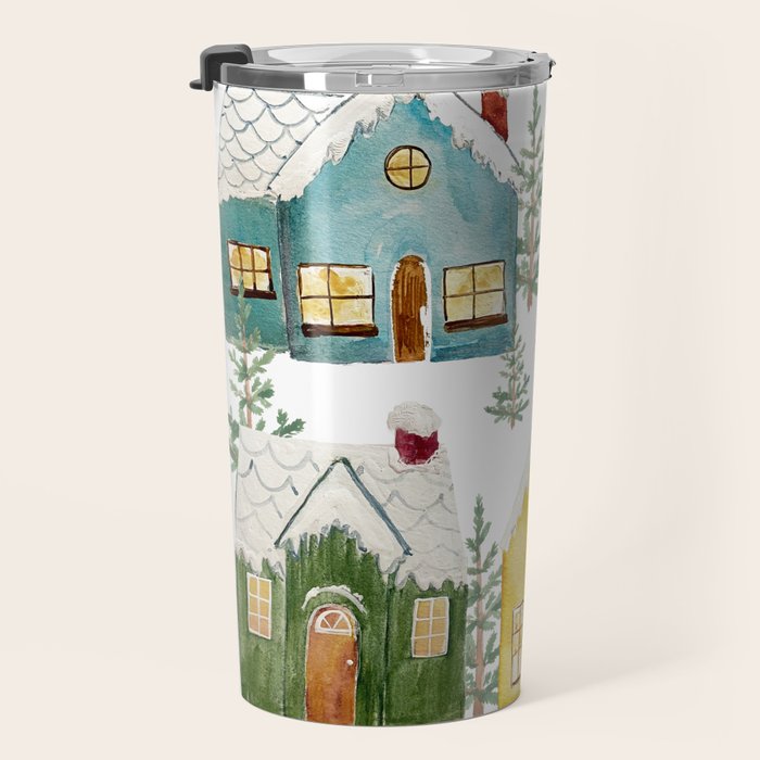 Colorful Winter Cottages Travel Mug Gallery Image 3