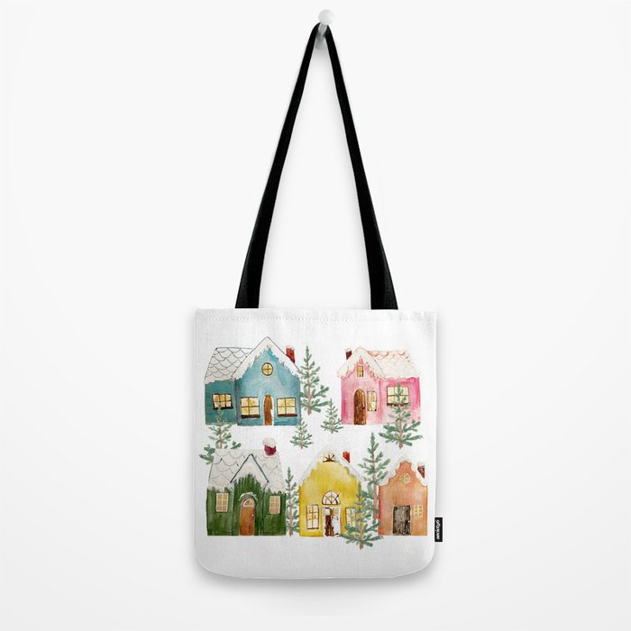 Colorful Winter Cottages Tote Bag Gallery Image 2