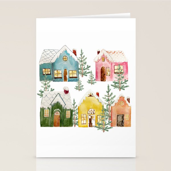 Colorful Winter Cottages Stationery Card Gallery Image 2