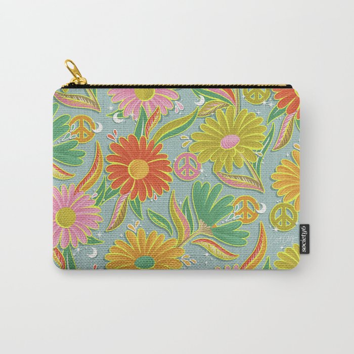 Drippy Daisy Dreamscape - Electric on Blue Carry All Pouch Gallery Image 1