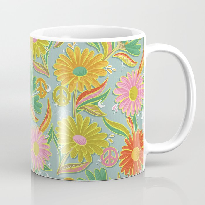 Drippy Daisy Dreamscape - Electric on Blue Coffee Mug Gallery Image 1