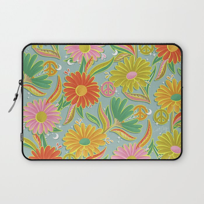 Drippy Daisy Dreamscape - Electric on Blue Laptop Sleeve Gallery Image 1