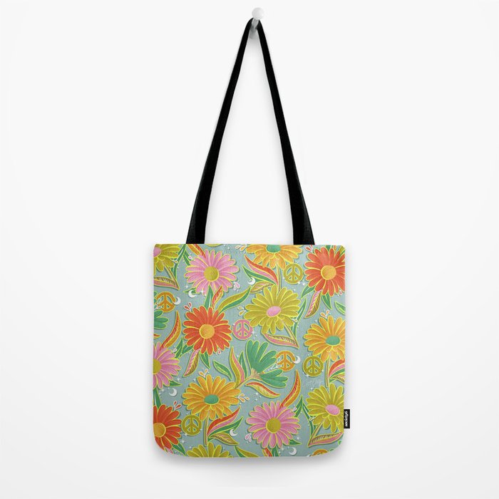Drippy Daisy Dreamscape - Electric on Blue Tote Bag Gallery Image 2