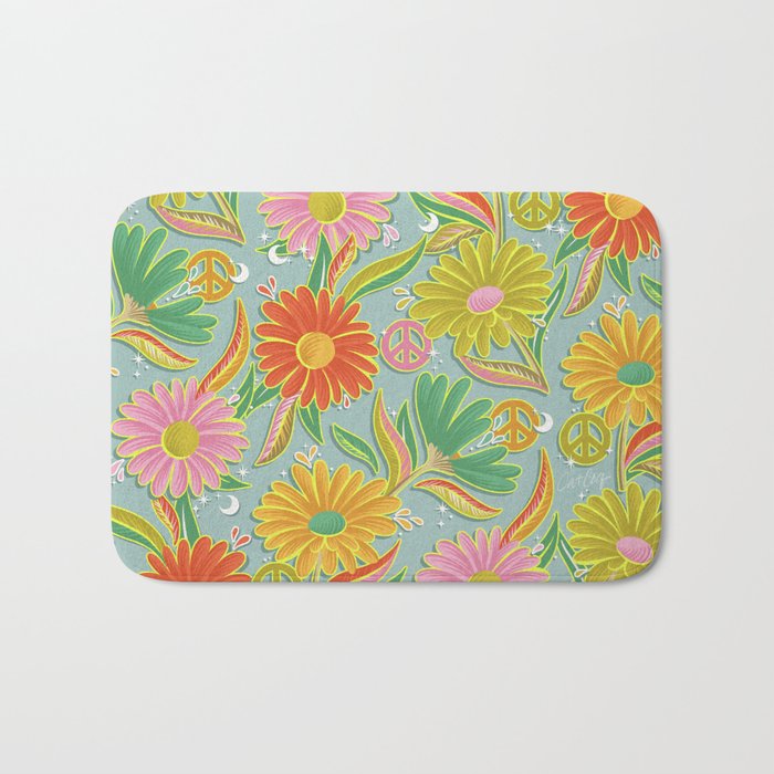 Drippy Daisy Dreamscape - Electric on Blue Bath Mat Gallery Image 1