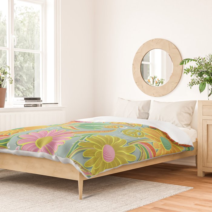 Drippy Daisy Dreamscape - Electric on Blue Duvet Cover Gallery Image 2