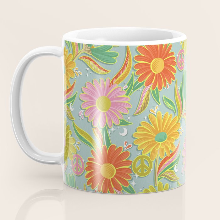 Drippy Daisy Dreamscape - Electric on Blue Coffee Mug Gallery Image 3