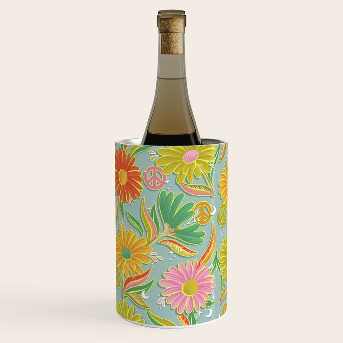 Drippy Daisy Dreamscape - Electric on Blue Wine Chiller Gallery Image 1
