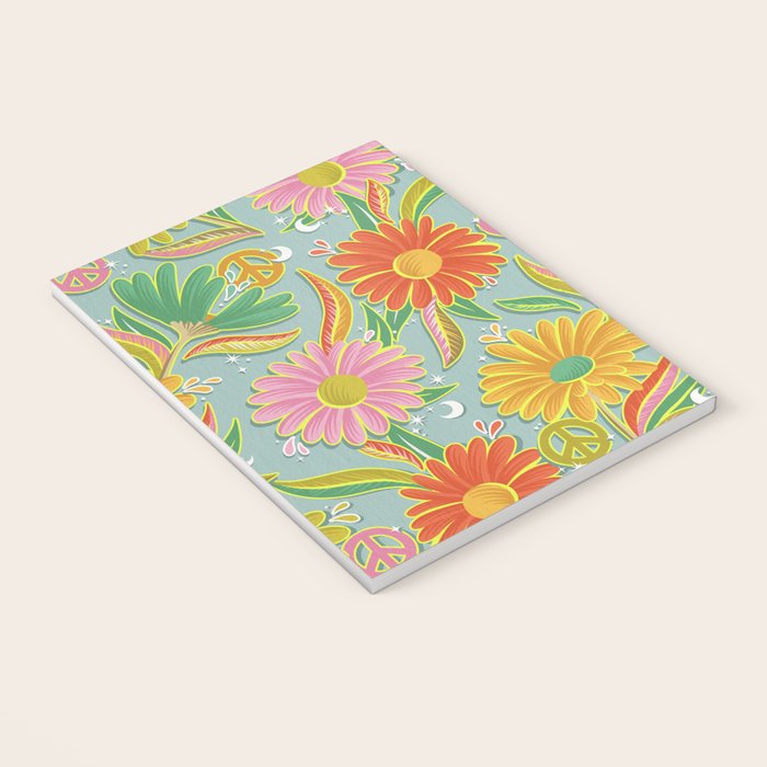 Drippy Daisy Dreamscape - Electric on Blue Notebook Gallery Image 3