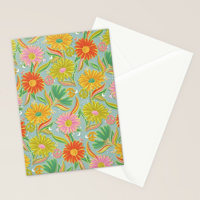 Drippy Daisy Dreamscape - Electric on Blue Stationery Card Gallery Image 2