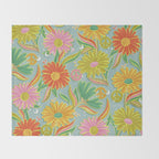 Drippy Daisy Dreamscape - Electric on Blue Throw Blanket Gallery Image 2