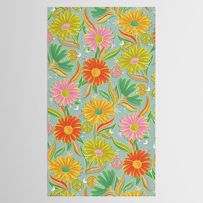 Drippy Daisy Dreamscape - Electric on Blue Tablecloth Gallery Image 2
