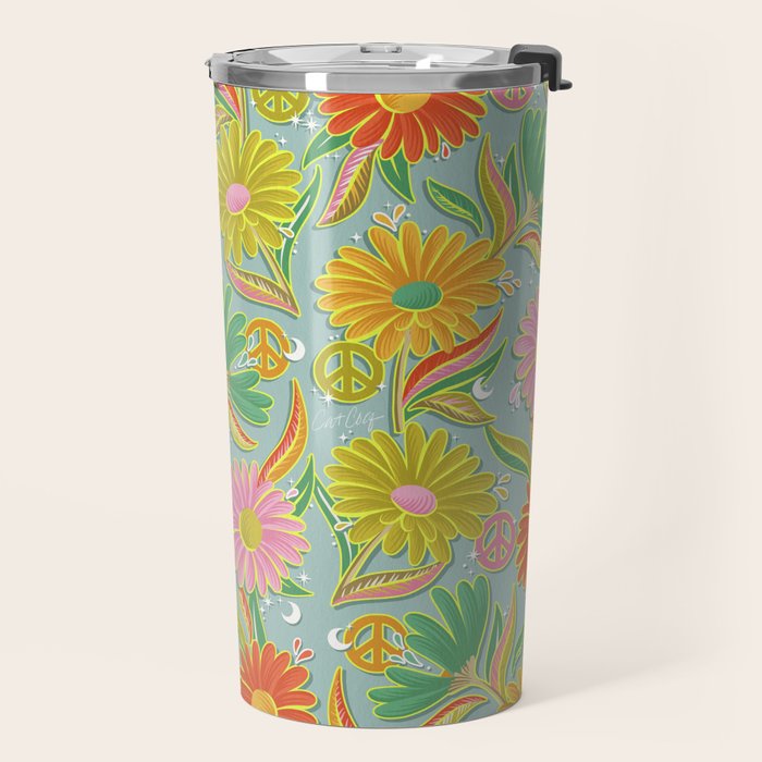 Drippy Daisy Dreamscape - Electric on Blue Travel Mug Gallery Image 2