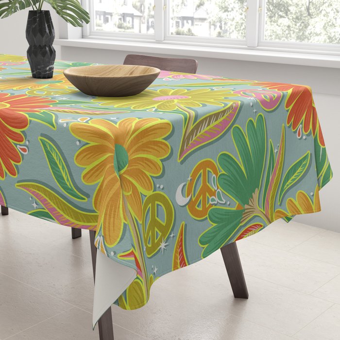 Drippy Daisy Dreamscape - Electric on Blue Tablecloth Gallery Image 3