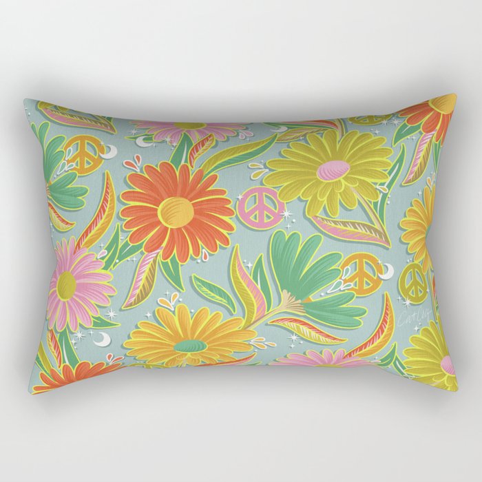 Drippy Daisy Dreamscape - Electric on Blue Rectangular Pillow Gallery Image 2