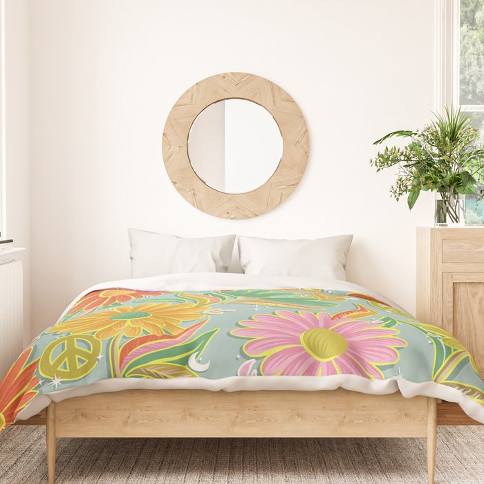 Drippy Daisy Dreamscape - Electric on Blue Duvet Cover Gallery Image 3