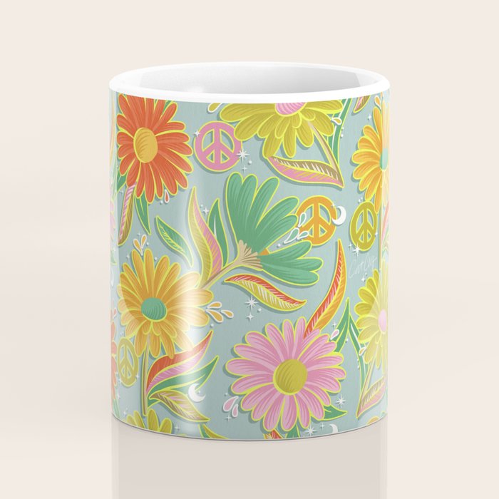 Drippy Daisy Dreamscape - Electric on Blue Coffee Mug Gallery Image 4