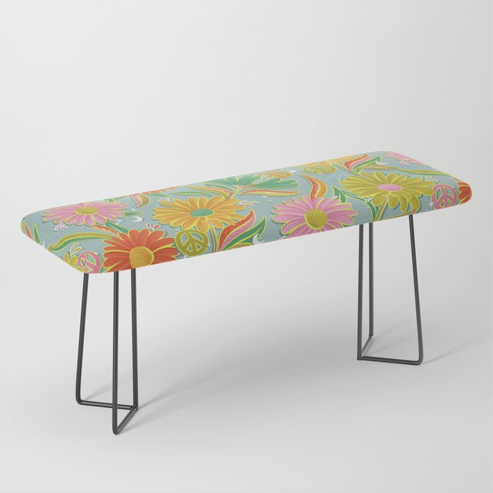 Drippy Daisy Dreamscape - Electric on Blue Bench Gallery Image 1