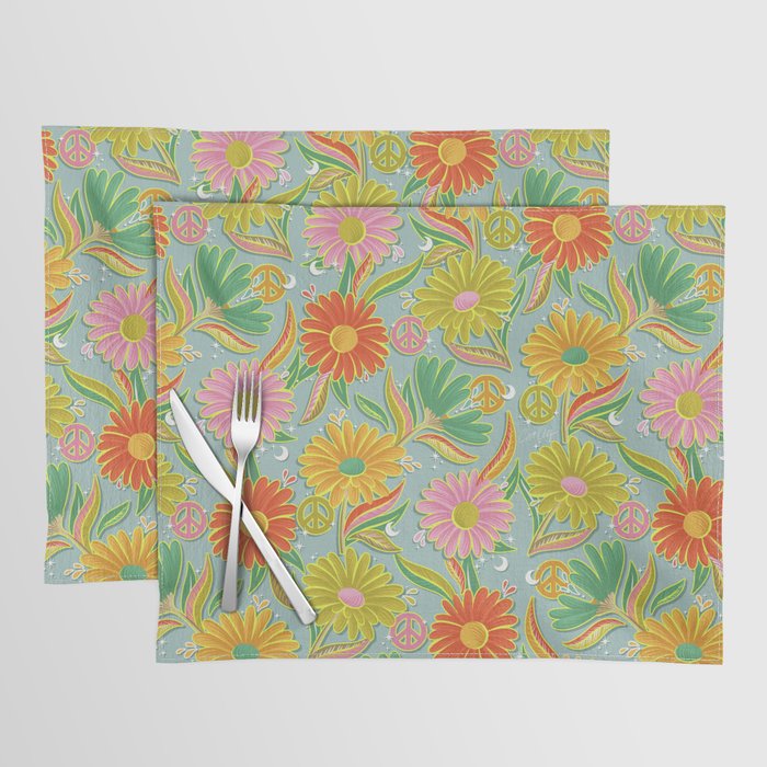 Drippy Daisy Dreamscape - Electric on Blue Placemat Gallery Image 1