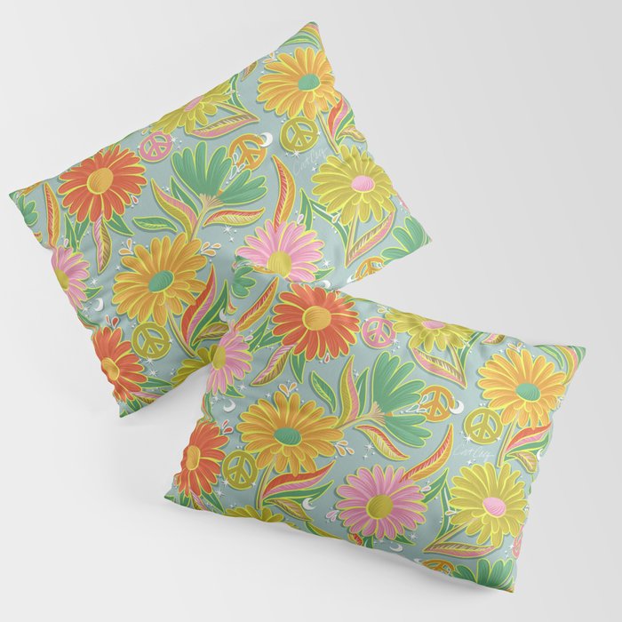 Drippy Daisy Dreamscape - Electric on Blue Pillow Sham Gallery Image 1