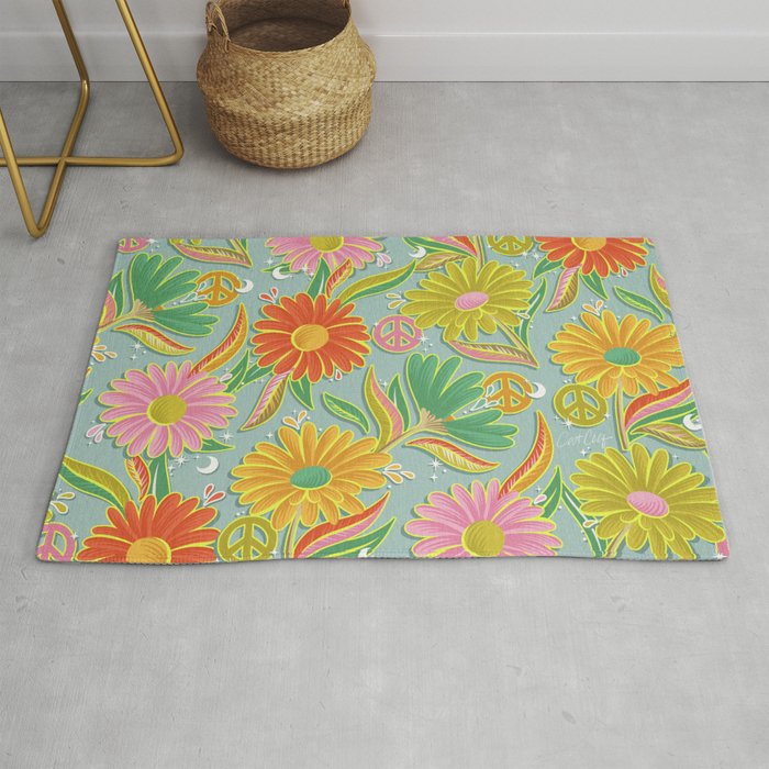 Drippy Daisy Dreamscape - Electric on Blue Rug Gallery Image 1