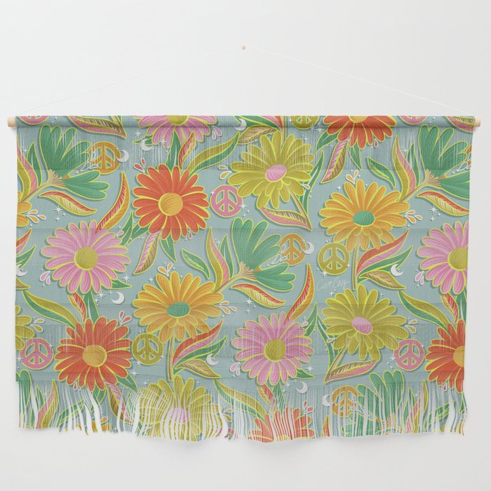 Drippy Daisy Dreamscape - Electric on Blue Wall Hanging Gallery Image 1