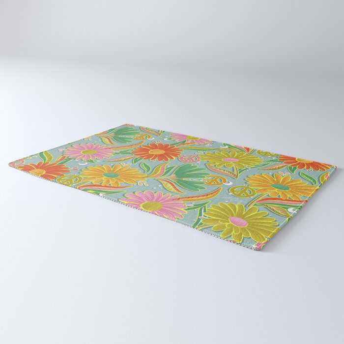 Drippy Daisy Dreamscape - Electric on Blue Rug Gallery Image 3