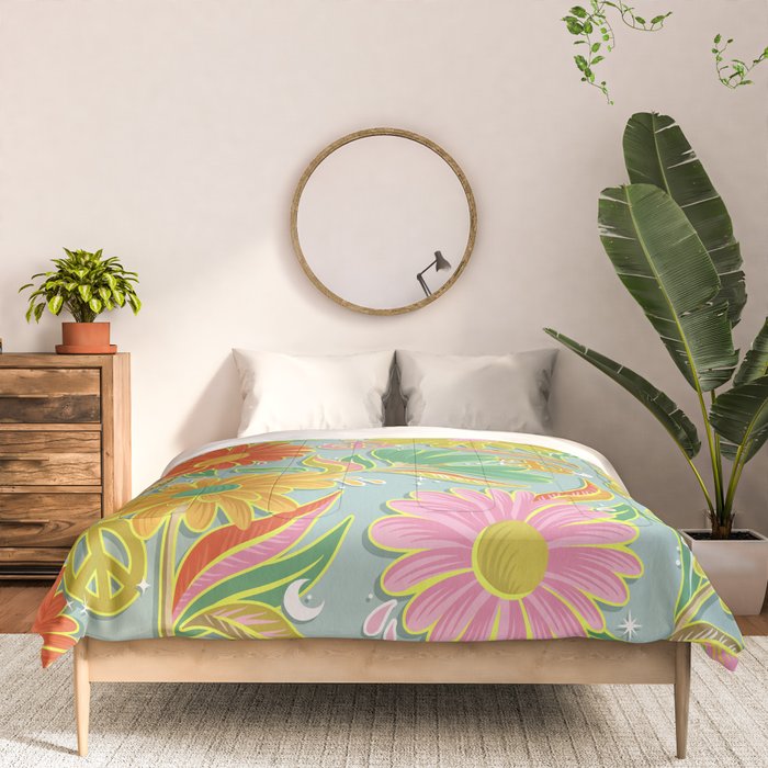 Drippy Daisy Dreamscape - Electric on Blue Comforter Gallery Image 3