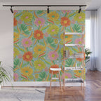 Drippy Daisy Dreamscape - Electric on Blue Wall Mural Gallery Image 1