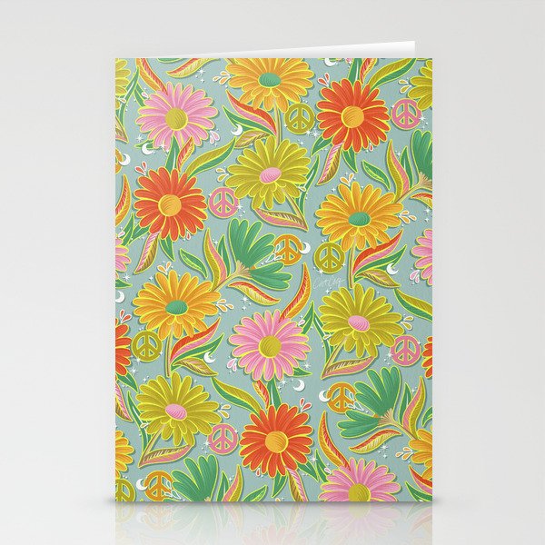 Drippy Daisy Dreamscape - Electric on Blue Stationery Card Gallery Image 2