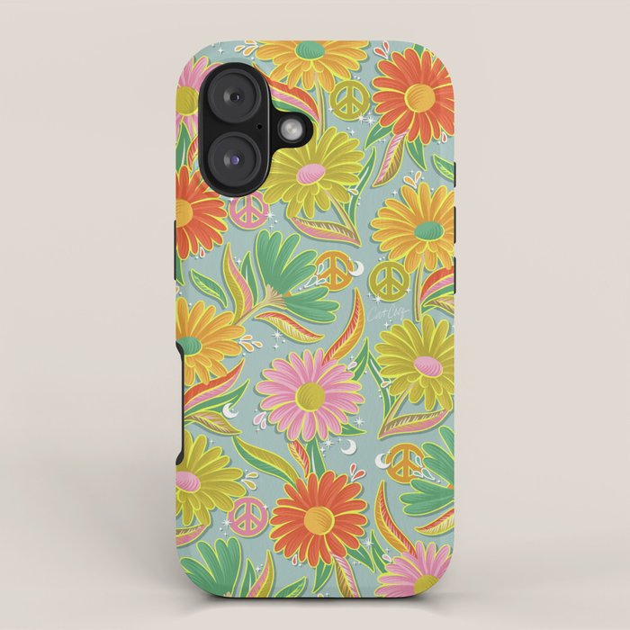 Drippy Daisy Dreamscape - Electric on Blue iPhone Case Gallery Image 1