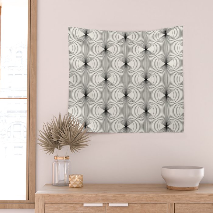 Geometric Orb Pattern - Black and White Wall Tapestry Gallery Image 2