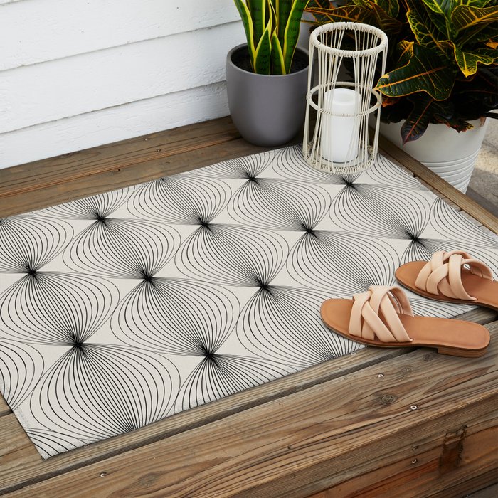 Geometric Orb Pattern - Black and White Outdoor Rug Gallery Image 2
