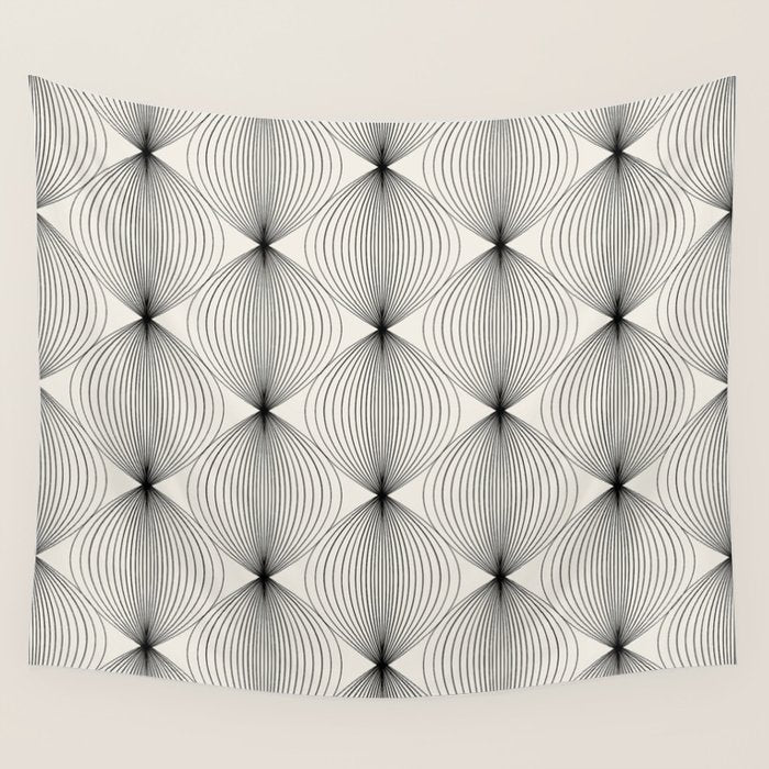 Geometric Orb Pattern - Black and White Wall Tapestry Gallery Image 1