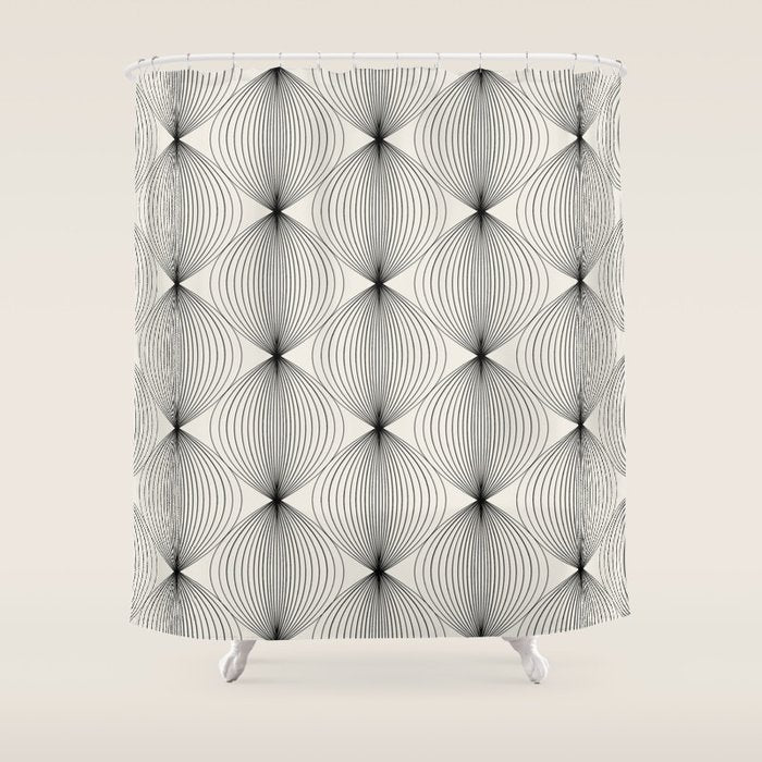 Geometric Orb Pattern - Black and White Shower Curtain Gallery Image 1