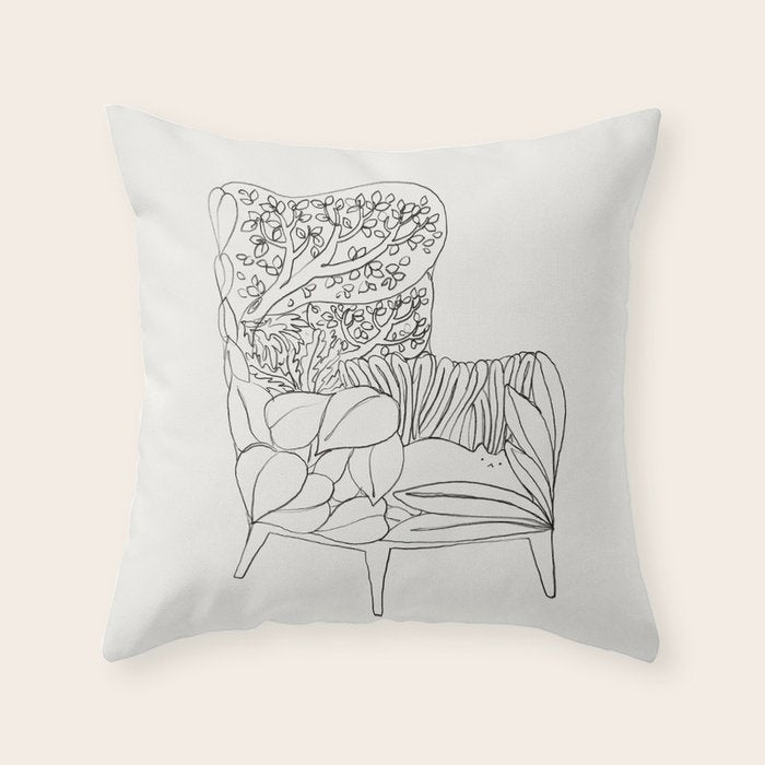 Cat and Plant 19 Throw Pillow Gallery Image 1