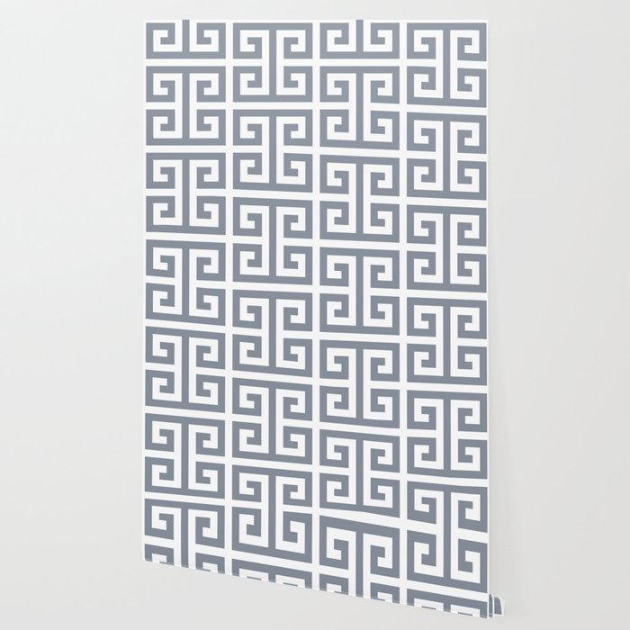 Large Steel Grey and White Greek Key Pattern Wallpaper Gallery Image 2